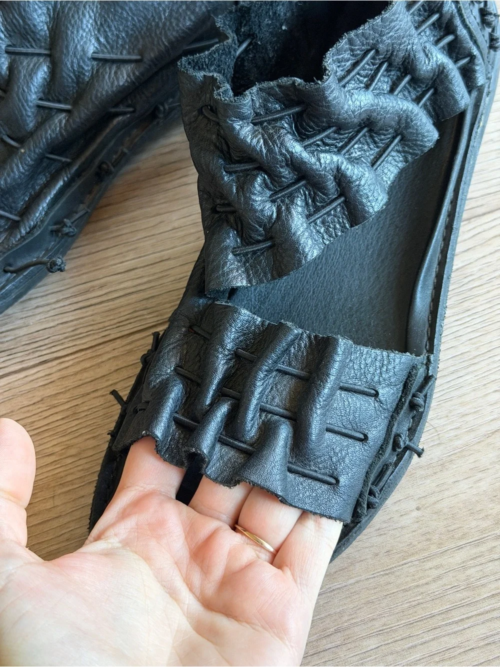Loints of Holland Black Leather Fringe Sandals - Picture 5 of 10
